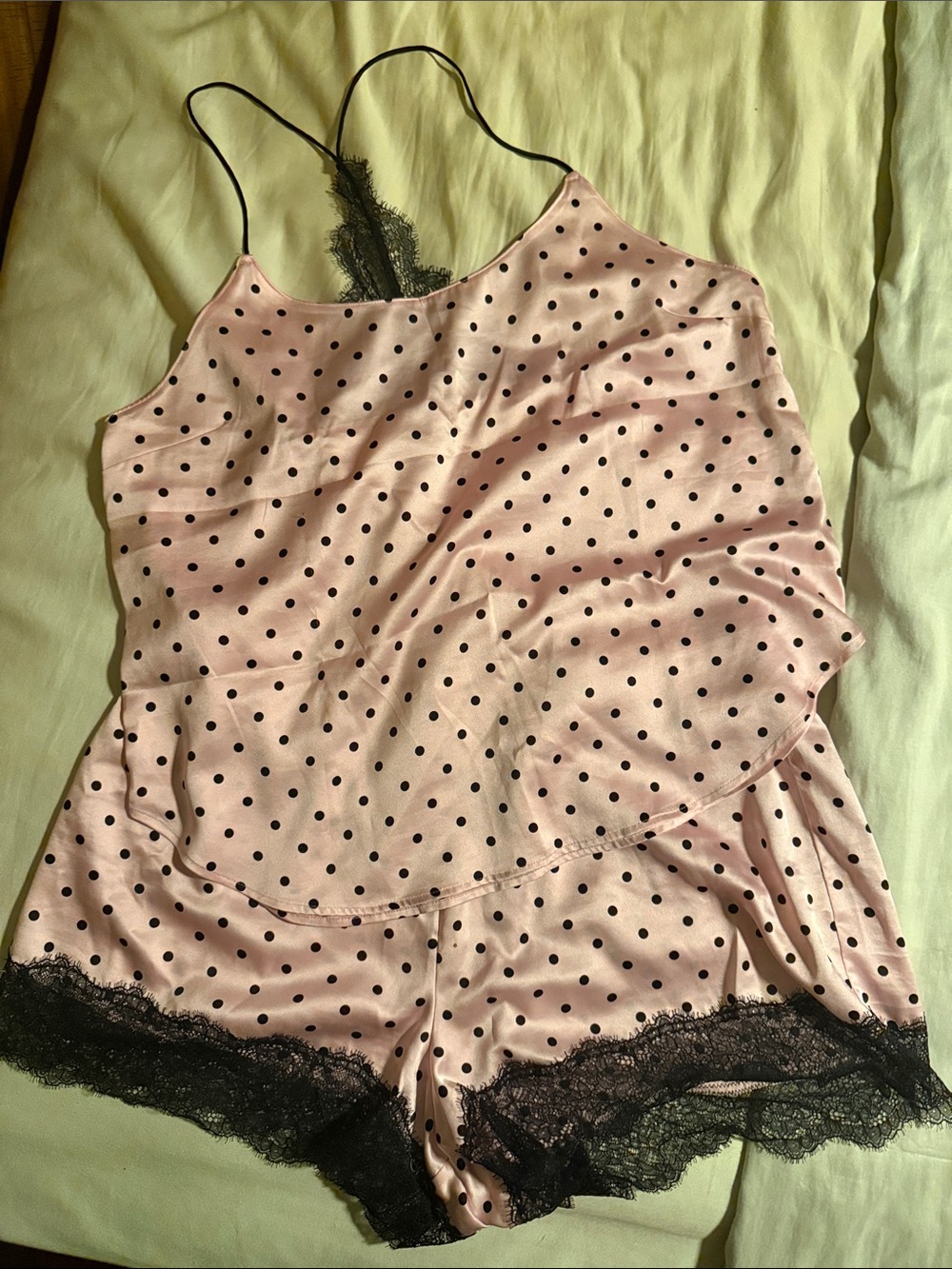 Victoria Secret Pink Polka Dot Lace-Trim Cami & Short Sleep Set